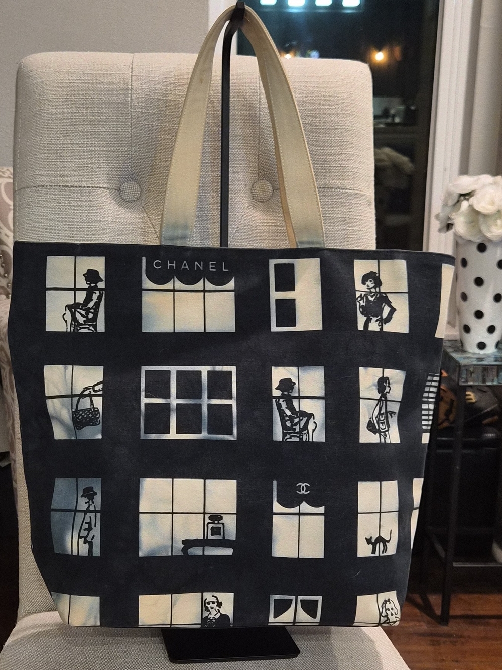 Chanel Vintage 2004 Window Silhouette Canvas Tote Bag Graphic Paris Print